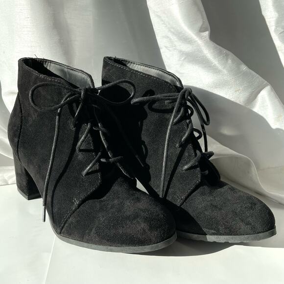 Madden Girl Women's Black Lace Up Textile Ankle Boots Block Heel Size 8.5 Shoe - Picture 1 of 8